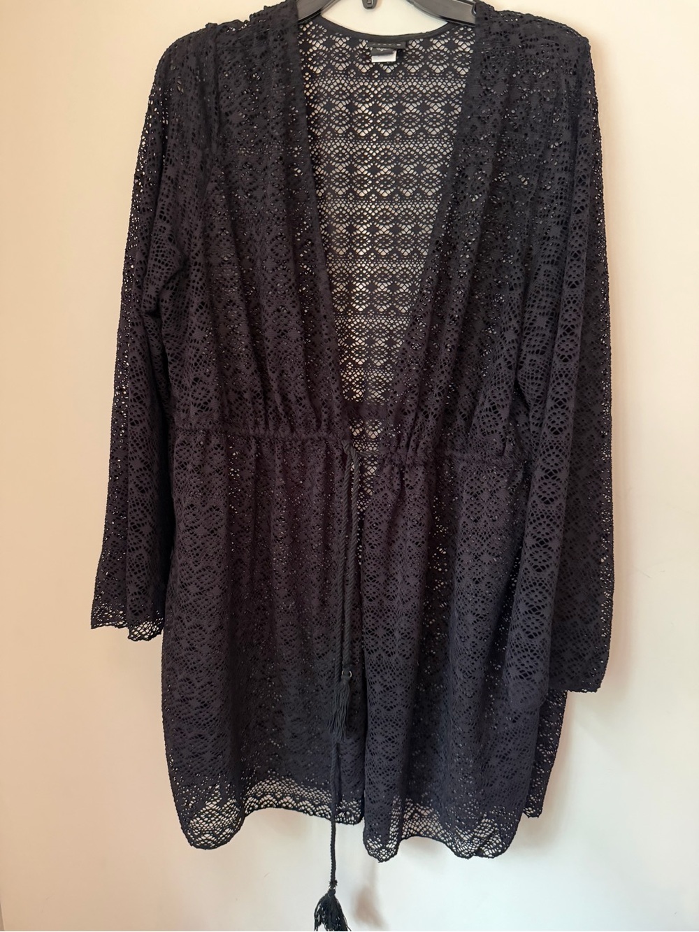Torrid Size 2 Black Crochet Lace Swim Cover Up Drawstring Beach Kimono 18 20 EUC